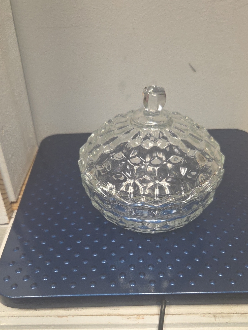 Cut Glass Lidded Candy Dish - Clear Pressed Glass